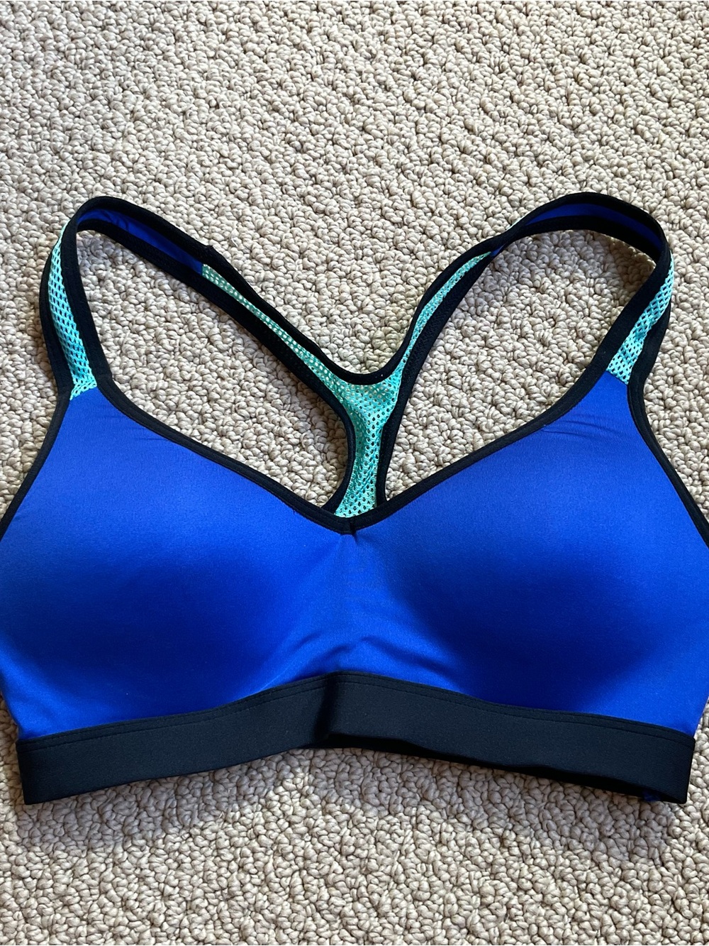 SO Blue Sports Bra with Mint Mesh Racerback